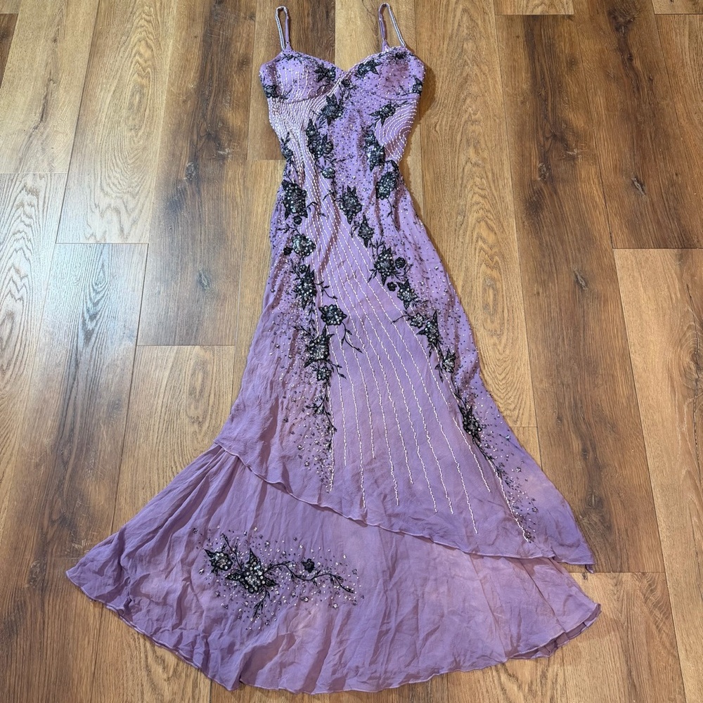 Vintage Y2K 100% Silk Beaded Dress Vintage Beaded Dress Sue Wong Dress Fairy - Picture 3 of 17